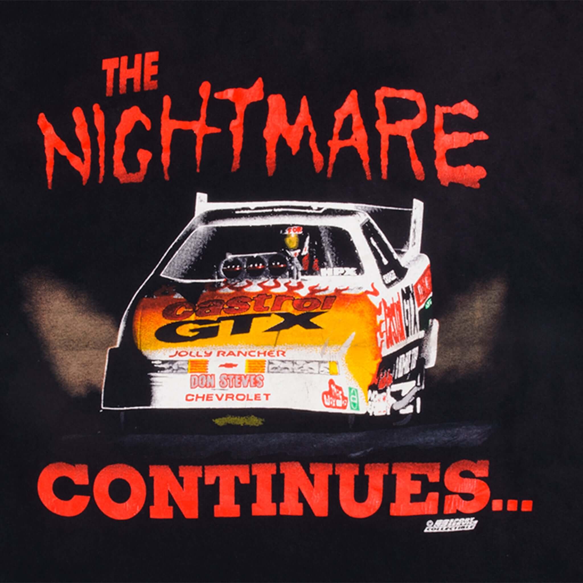 Vintage Nascar The Nightmare Continues 3 Times Champion John Force Tee Shirt With Single Stitch Sleeves Size L. Made In USA. 1990S
