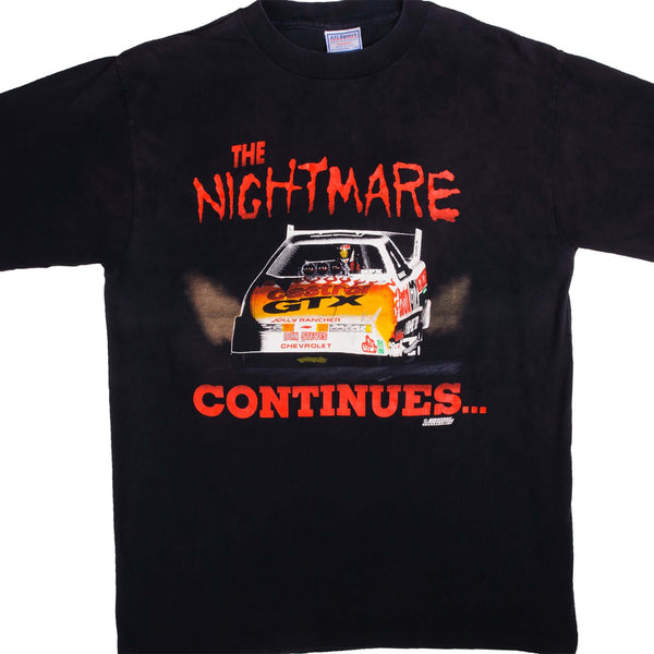 Vintage Nascar The Nightmare Continues 3 Times Champion John Force Tee Shirt With Single Stitch Sleeves Size L. Made In USA. 1990S