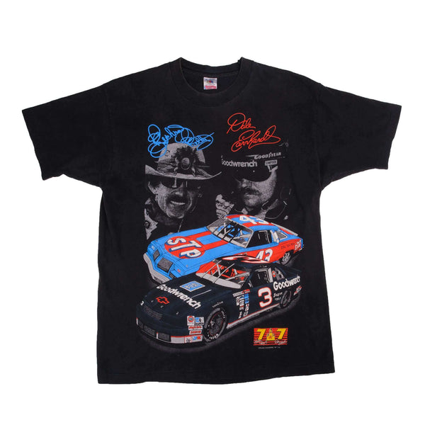 Vintage Nascar Dale Earnhardt And Richard Petty Seven Times Winston Cup Champion Tee Shirt: 1964, 1967, 1971, 1972, 1974, 1975, 1979, 1980, 1986, 1987, 1990, 1991, 1993, 1994. Size L With Single Stitch Sleeves. Made In US