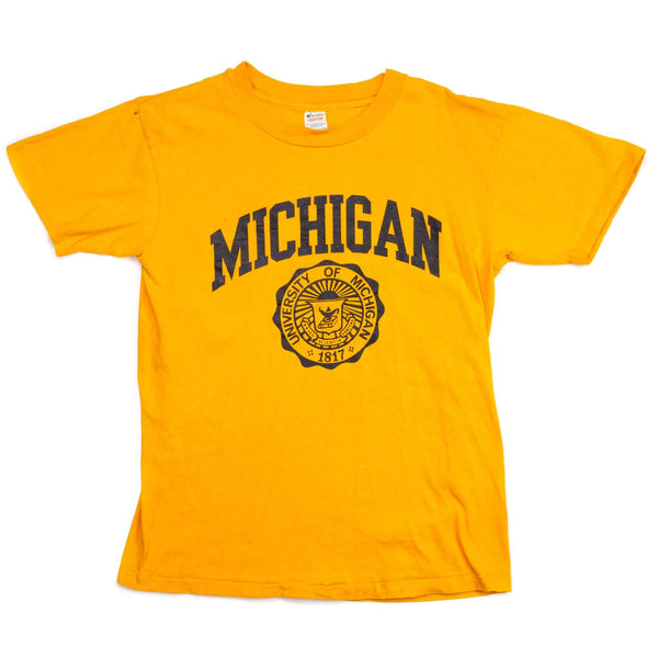 CAMISETA VINTAGE CHAMPION UNIVERSITY OF MICHIGAN PRINCIPIOS DE LA DÉCADA DE 1980, PEQUEÑA, FABRICADA EN EE. UU.