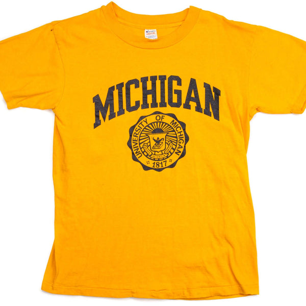 CAMISETA VINTAGE CHAMPION UNIVERSITY OF MICHIGAN PRINCIPIOS DE LA DÉCADA DE 1980, PEQUEÑA, FABRICADA EN EE. UU.