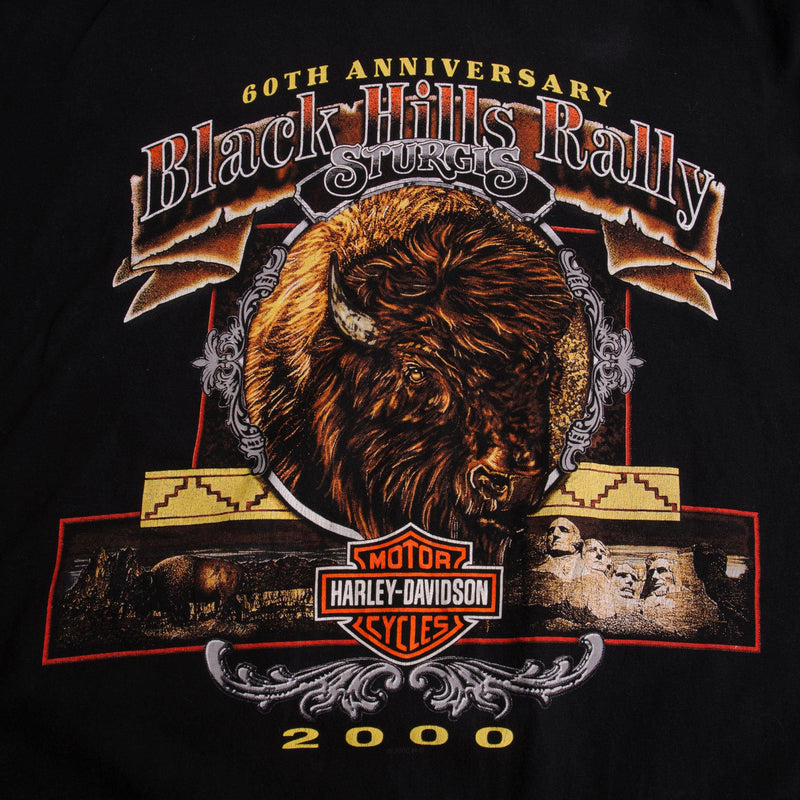 Vintage Black Harley Davidson 60th Anniversary Black Hills Rally Sturgis 2000  T Shirt Size XLarge Made In USA.