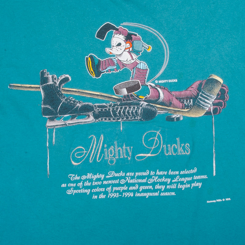VINTAGE NHL ANAHEIM EMBROIDERED MIGHTY DUCKS TEE SHIRT 1993 SIZE XL MADE IN USA