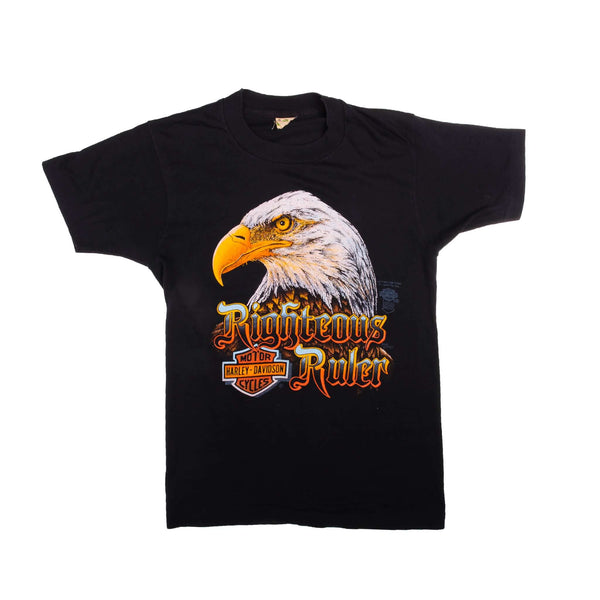 CAMISETA VINTAGE HARLEY DAVIDSON CON EMBLEMA 3D, AÑOS 80, TALLA PEQUEÑA, FABRICADA EN EE. UU.