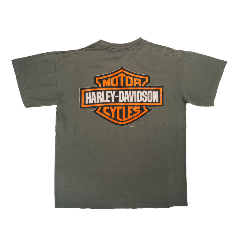 Vintage Green Harley Davidson Bike Photo Tee Shirt 1996 Size L With Single Stitch. Made In USAVintage Green Harley Davidson Bike Photo Tee Shirt 1996 Size XLarge With Single Stitch. Made In USA