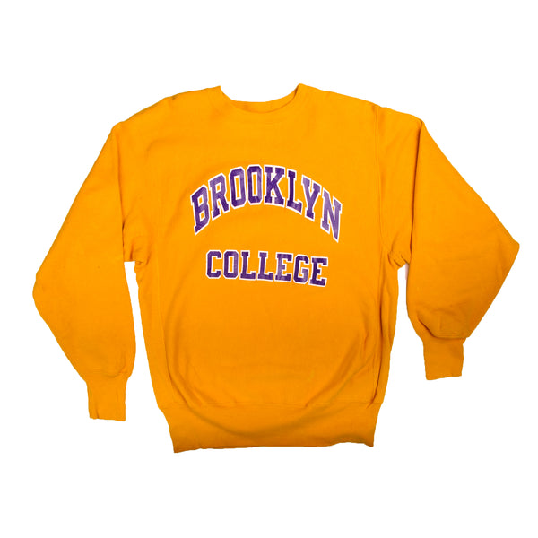 Vintage Yellow Champion BROOKLYN COLLEGE Sweater 90S Size Xlarge. Made In USA.