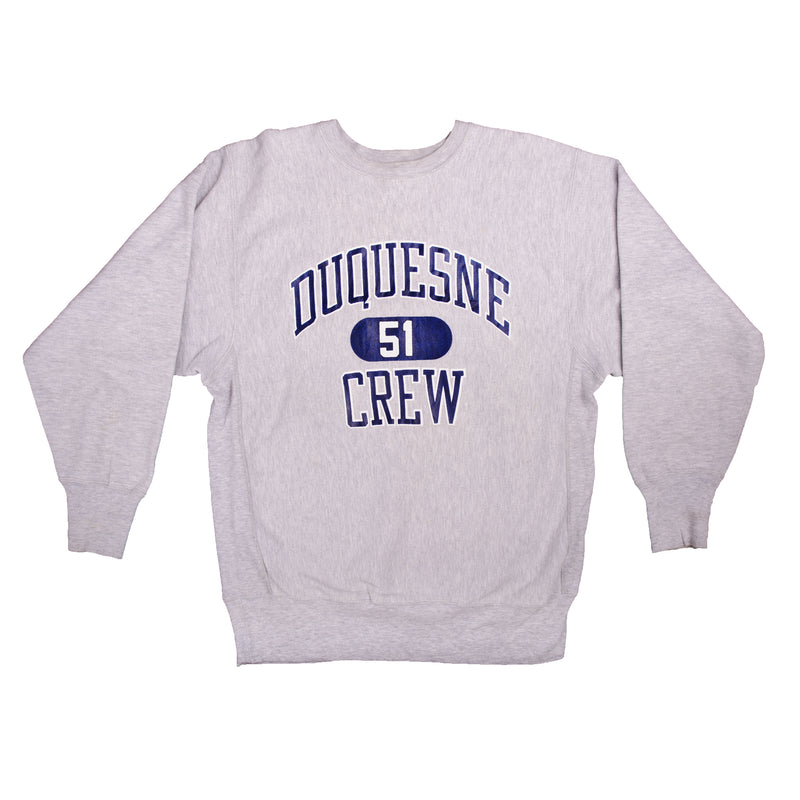Vintage Gray Champion Duquesne 51 Crew Sweater 90S Size Xlarge. Made In USA.