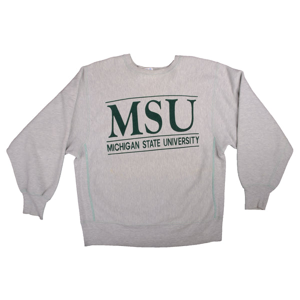 Vintage Gray Michigan State University Sweater 90S Size Xlarge. Made In USA.