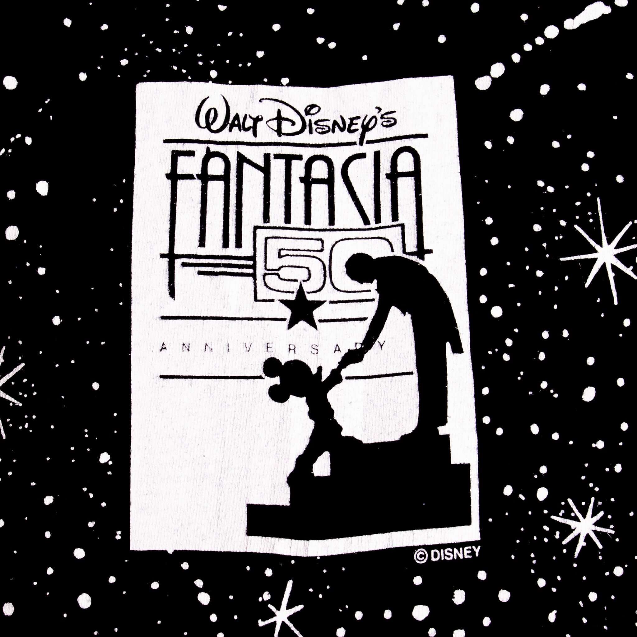 Vintage Disney Fantasia 50 Years Anniversary With Mickey Mouse As The Sorcerer Long Sleeve Tee Shirt 1990's Size Medium Made In USA.