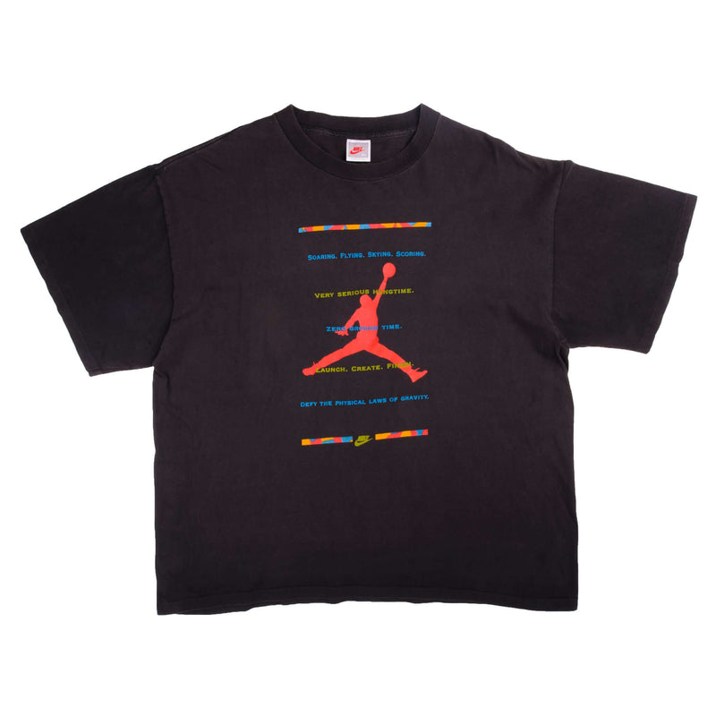 Vintage Black Nike Air Jordan Flying Soaring Skying Scoring Tee Shirt 1987-1992 Size Xlarge Made In USA. With Single Stitch Sleeves