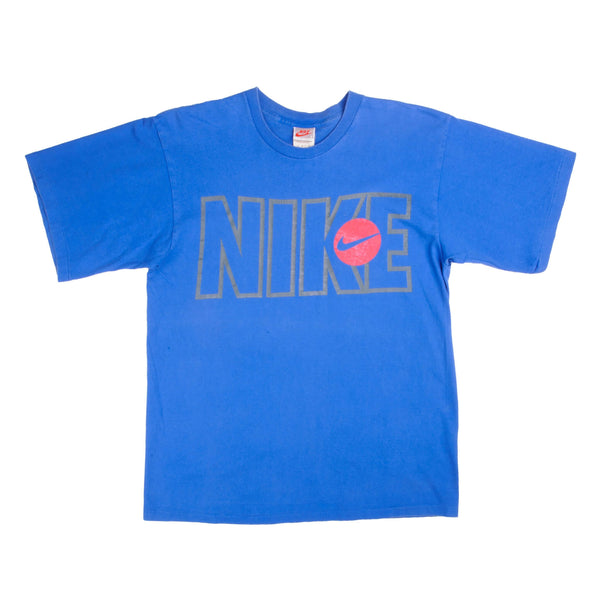 Vintage Blue Nike Tee Shirt 1987-1994 Size M Made In USA With Single Stitch Sleeves.