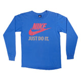 Vintage Blue Nike Just Do It Long Sleeve Tee Shirt 1984-1987 Size S. Made In USA. With Single Stitch. Nike Blue Label