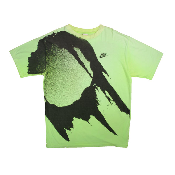 Vintage Neon Green Nike All Over Print Tee Shirt 1987-1992 Size Xlarge    