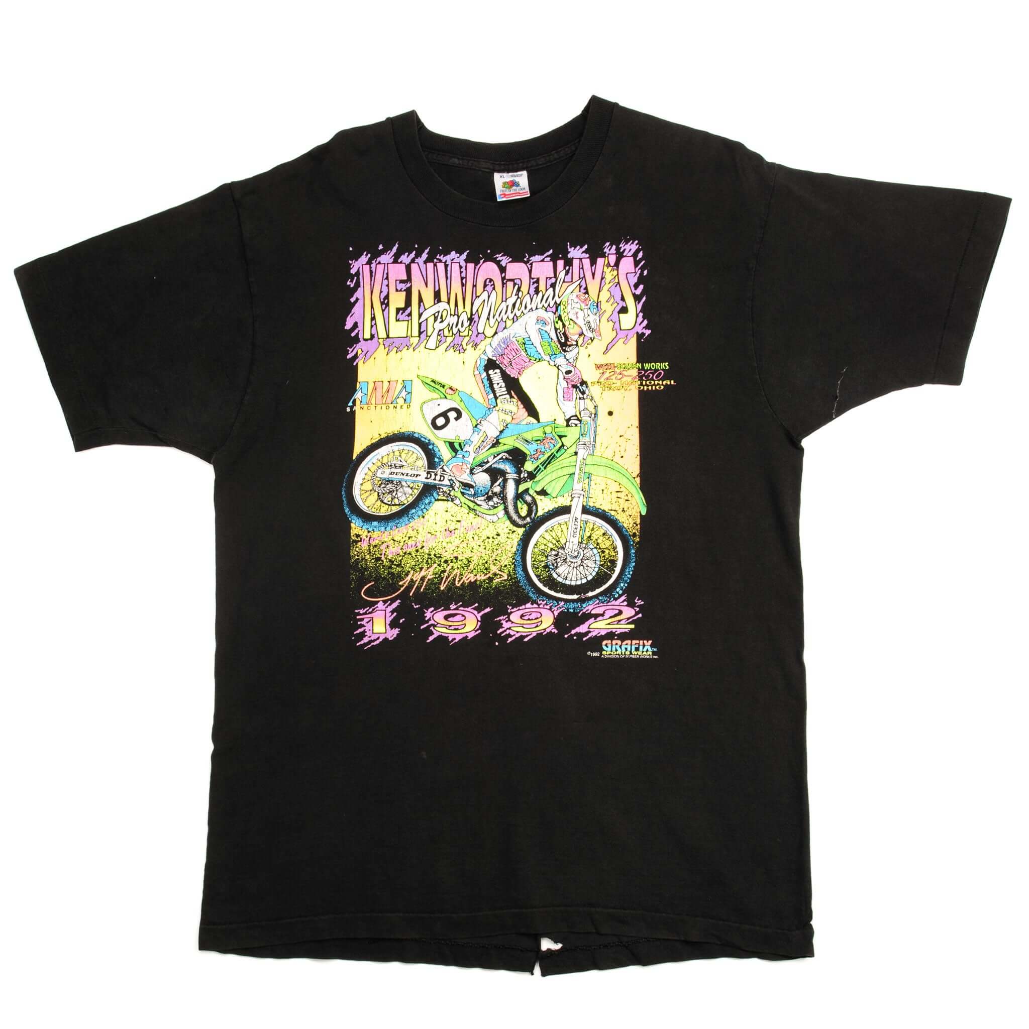 Vintage Grafix Sportswear Kenworthy's Pro National Tee Shirt 1992 Size Large Made In USA. BLACK