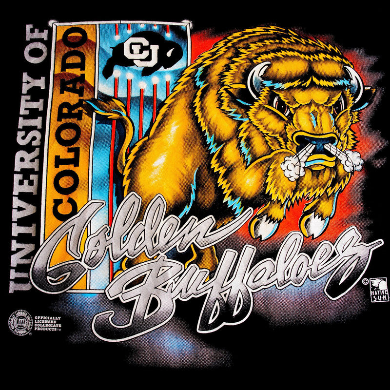Vintage FBS University Of Colorado Golden Buffaloes Tee Shirt 1990s Size XL Made In USA With Single Stitch Sleeves.
