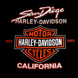 Vintage Black Harley Davidson San Diego, California 1998  T Shirt Size XLarge Made In USA. Like New