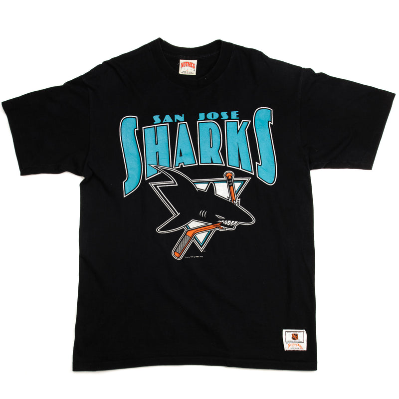 Vintage NHL San Jose Sharks Tee Shirt 1991 Size XL Made In USA BLACK