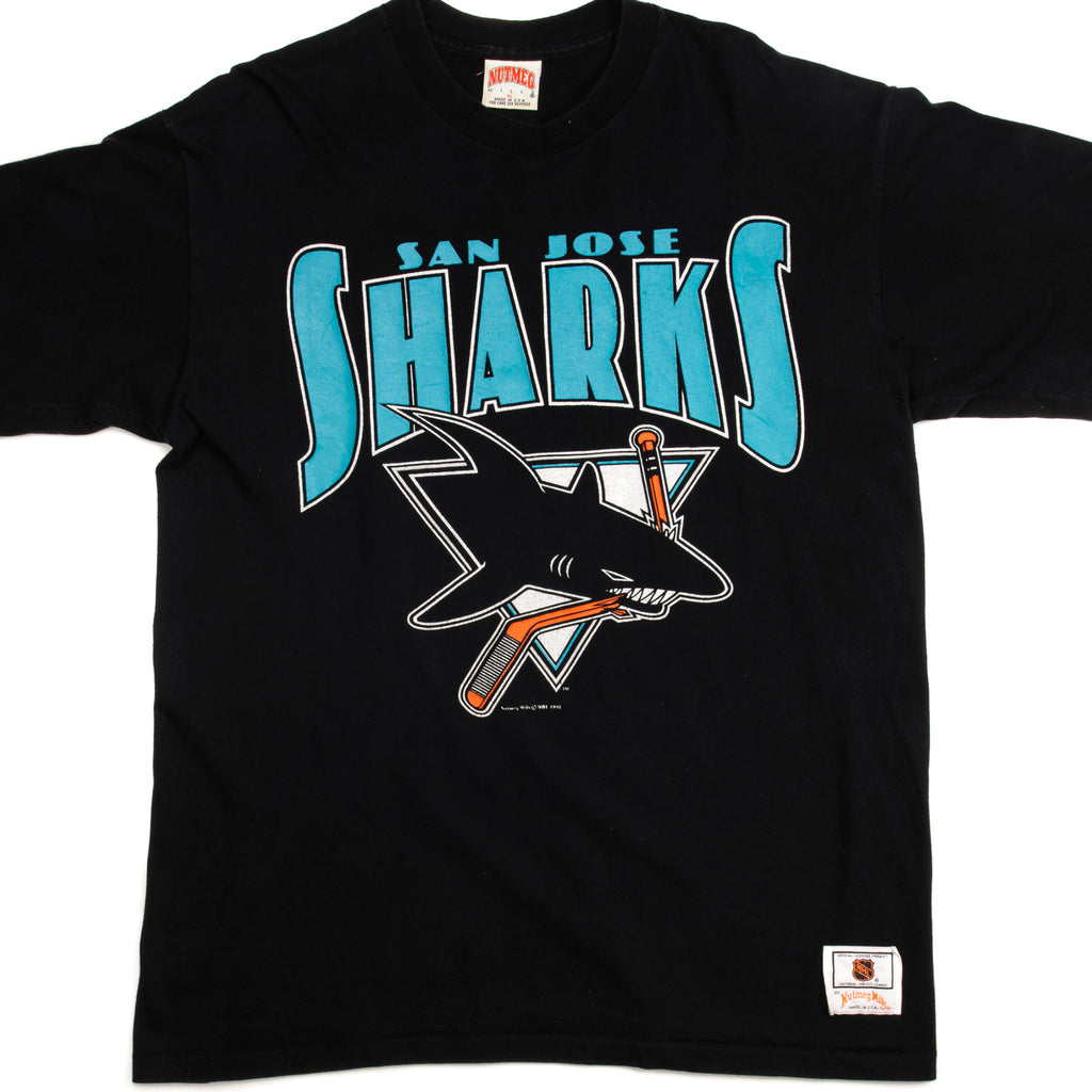 Vintage NHL (Salem) - Black San Jose Sharks T-Shirt 1991 Medium