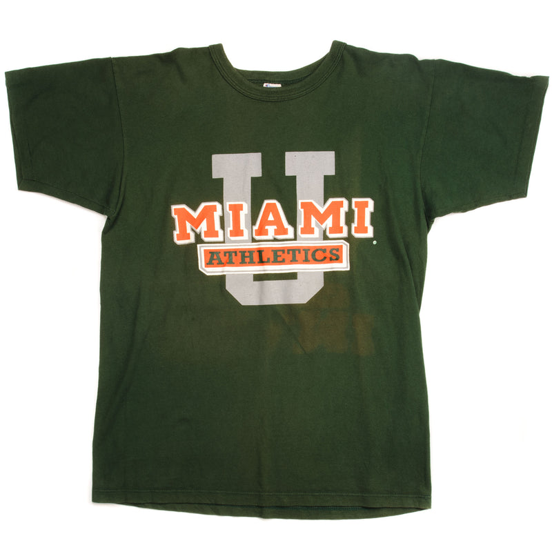 Vintage Champion Miami Athletics Tee Shirt Early 1980'S-1990'S Size Large Made In USA. GREEN