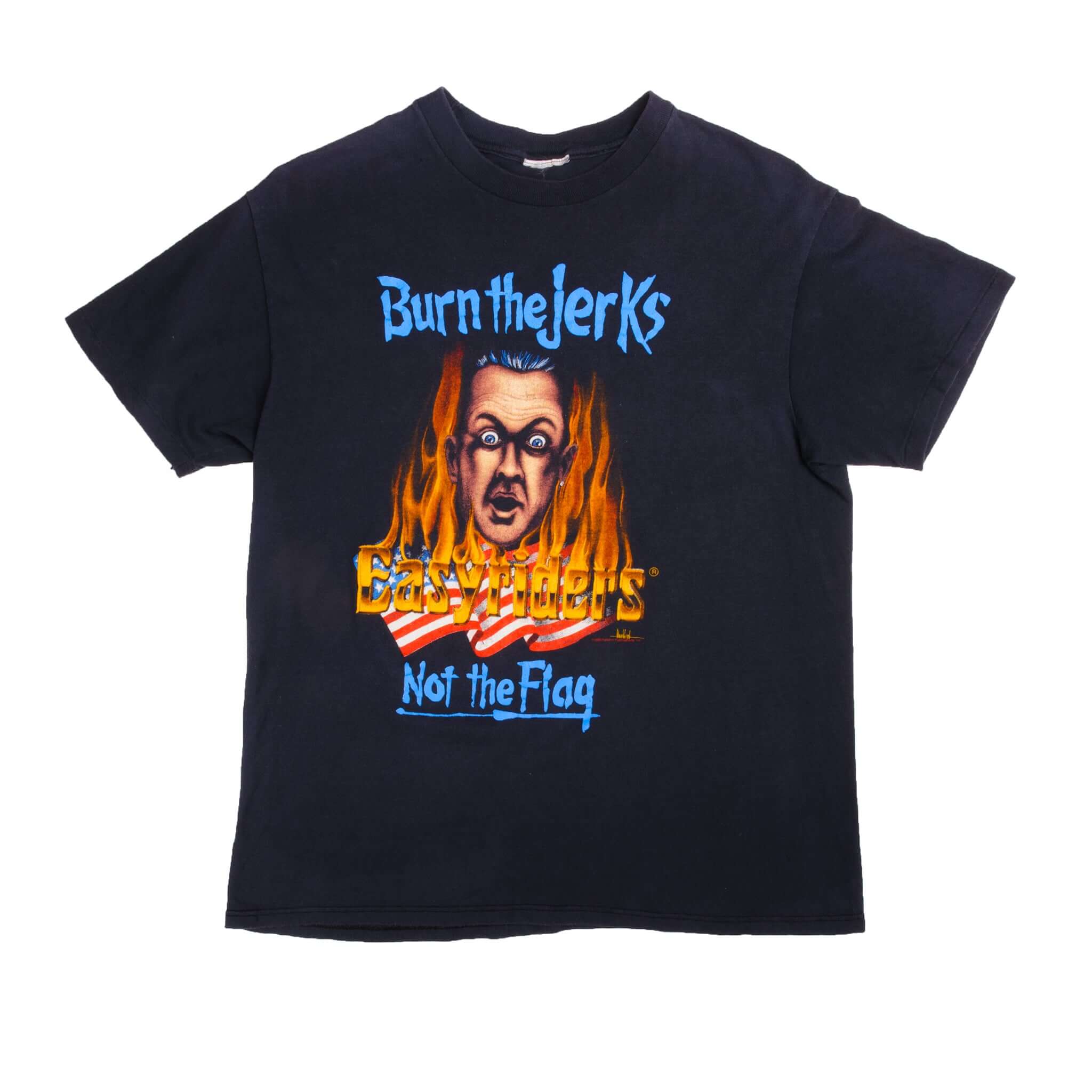 Vintage Burn The Jerks Not The Flag Easyriders 1988 Tee Shirt With Single Stitch Sleeve. Size Medium