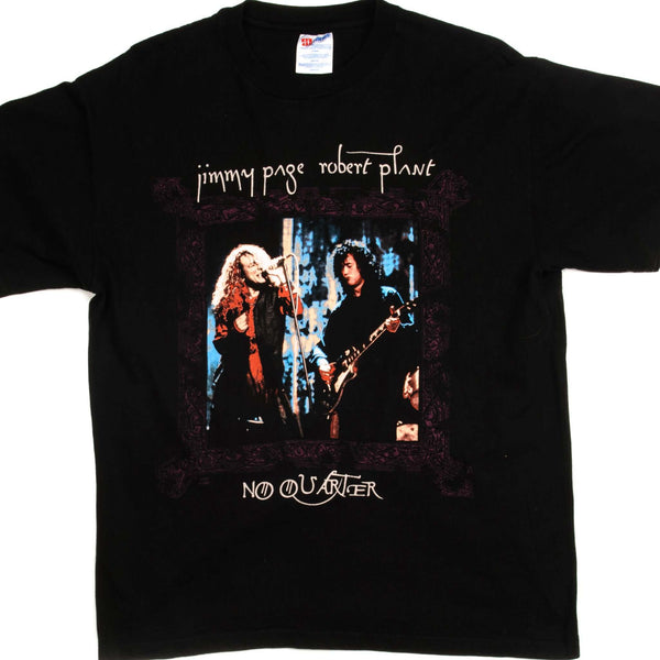 CAMISETA GRANDE VINTAGE DE LA GIRA MUNDIAL NO QUARTER DE JIMMY PAGE Y ROBERT PLANT DE 1995