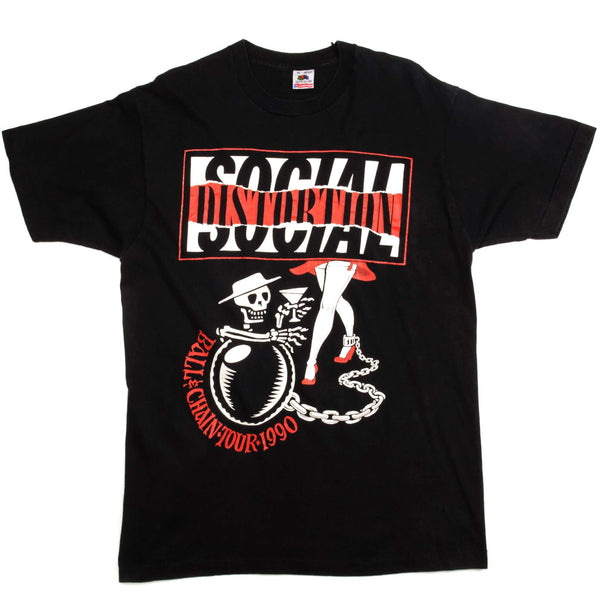 Vintage Social Distortion Ball & Chain Tour 1990 Tee Shirt Size XL Made In USA BLACK