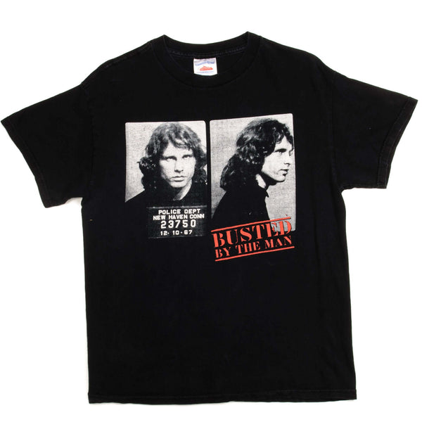 Vintage Jim Morrison The Doors Busted By The Man Tee Shirt 2003 Size Medium. MUGSHOT BLACK