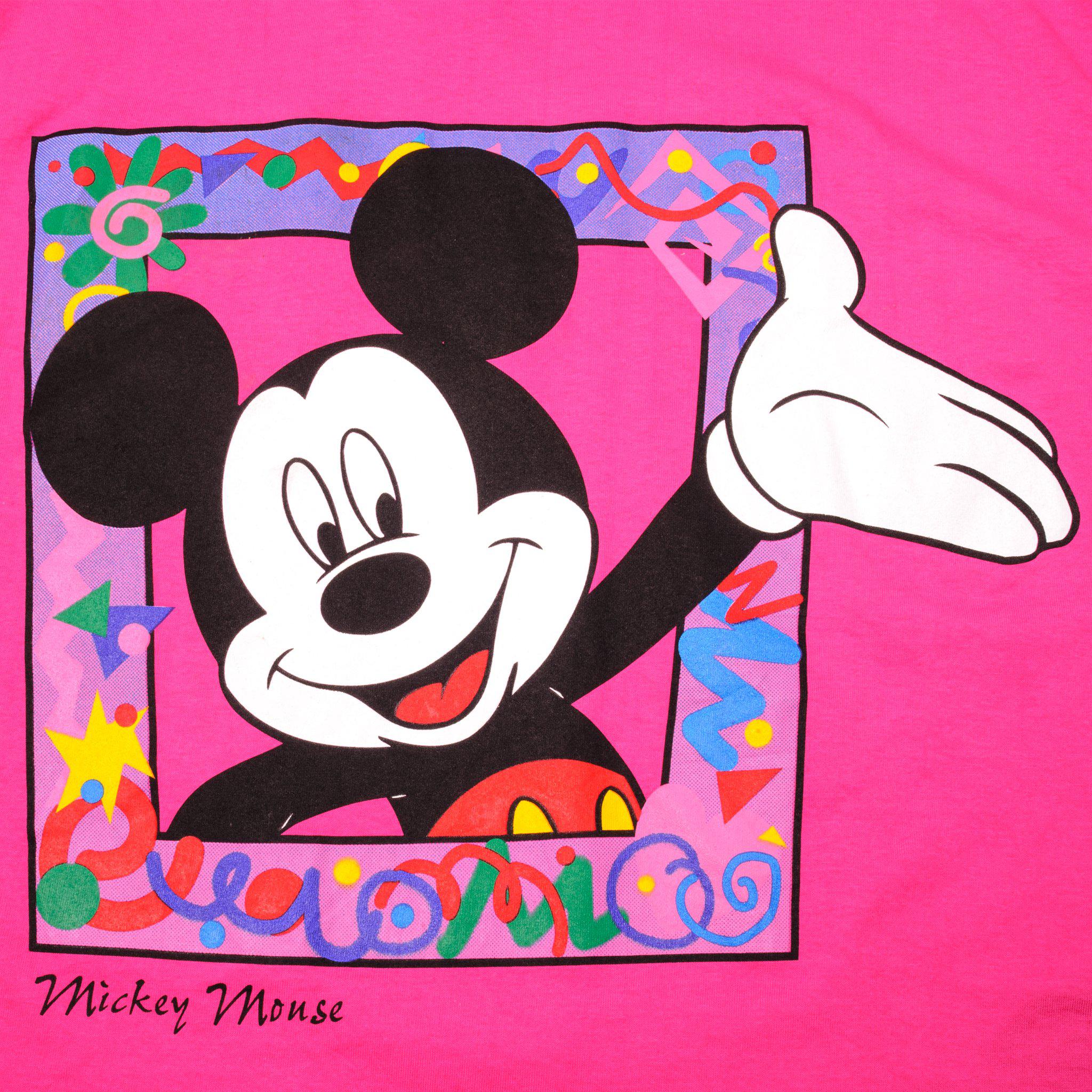 Rare VTG MICKEY & CO Mickey Mouse M Logo T Shirt 90s L.V. Myles Disney  Red OSFA