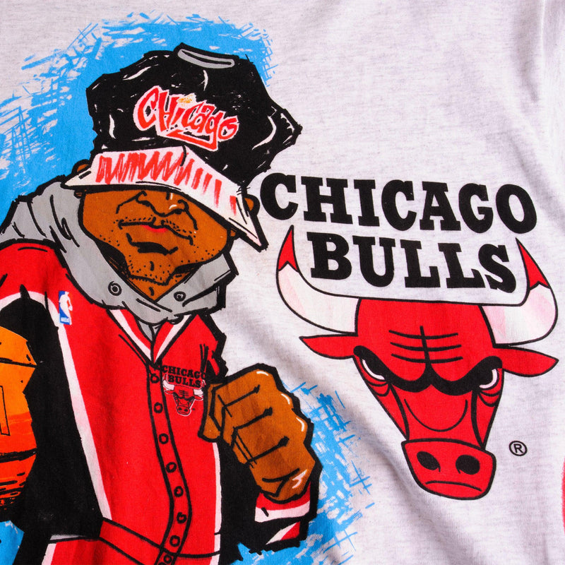 Vintage Grey All Over Print NBA Chicago Bulls 90S Tee Shirt Size Large. Made In USA