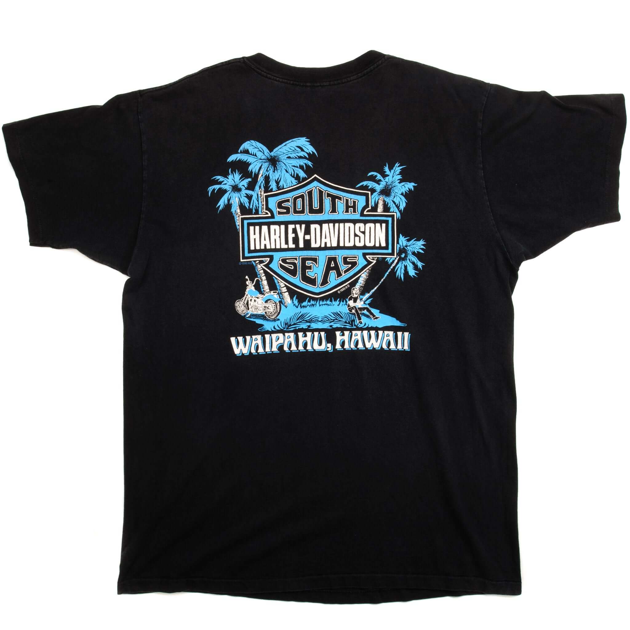 Vintage Harley Davidson Hawaiian Primal Force Tee Shirt 1995 Size Large Made In USA. BLACK