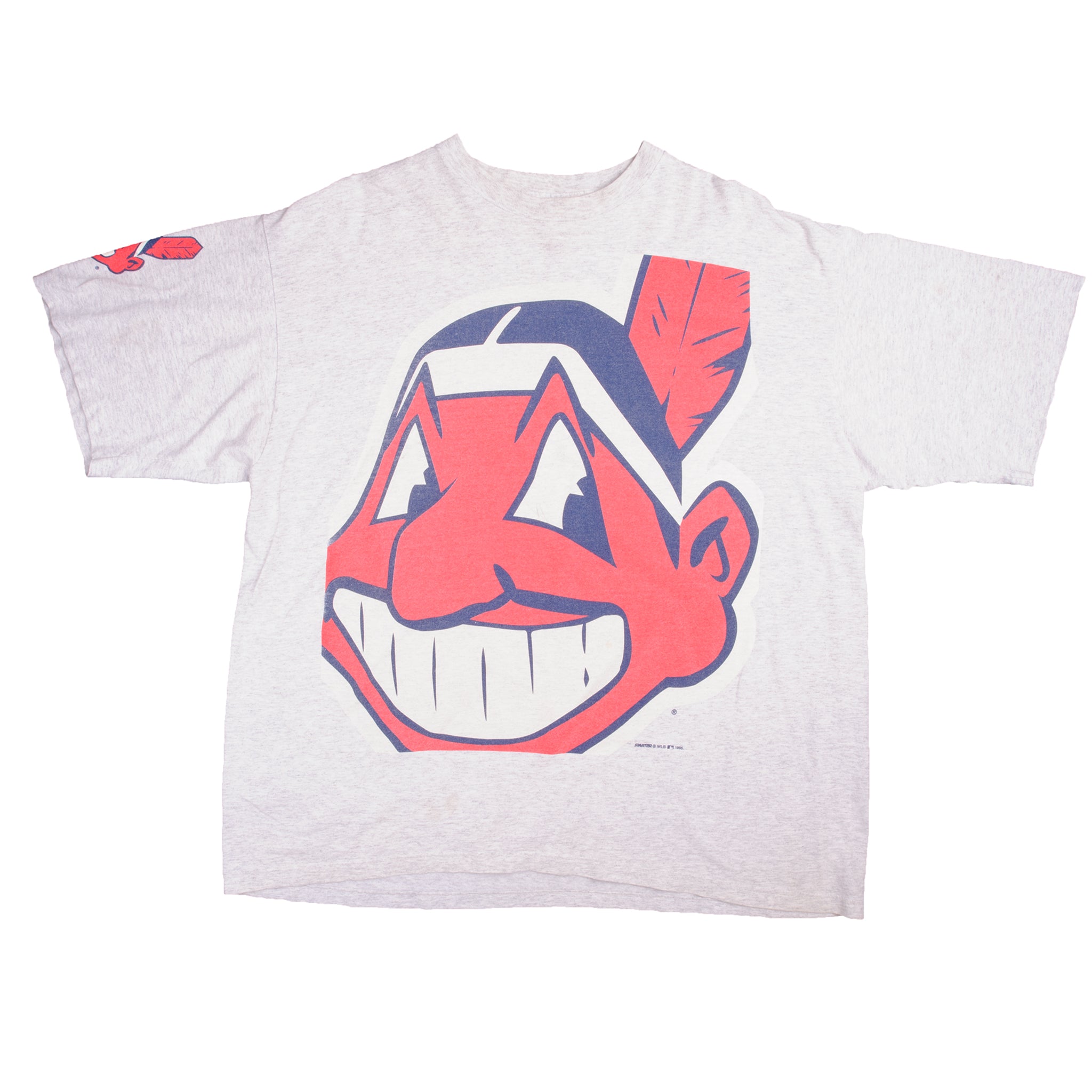 VINTAGE MLB CLEVELAND INDIANS WITH CHIEF WAHOO TEE SHIRT 1995 SIZE 2XL MADE  IN USA