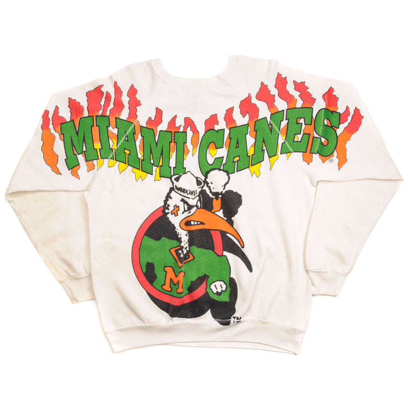 Vintage Miami Hurricanes Sweatshirt Adult Large White Pullover USA Made  NCAA 90s