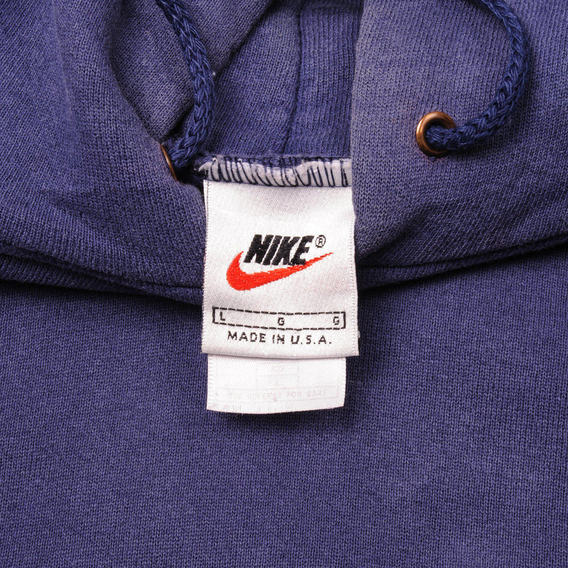 Vintage Nike Blue Hoodie Big Logo Sweatshirt Late 1990s Size Large Made In USA.