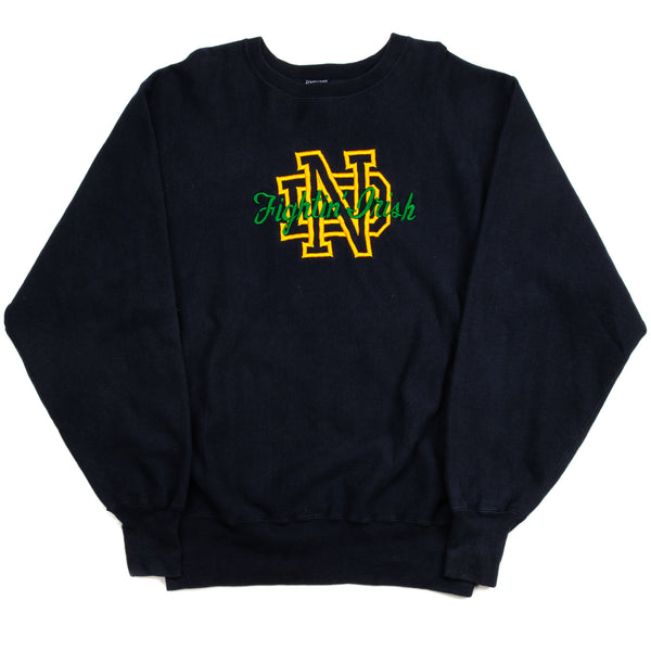 Vintage Champion Reverse Weave Notre Dame University Fightin' Irish Sweatshirt Size XL Made In USA. BLUE