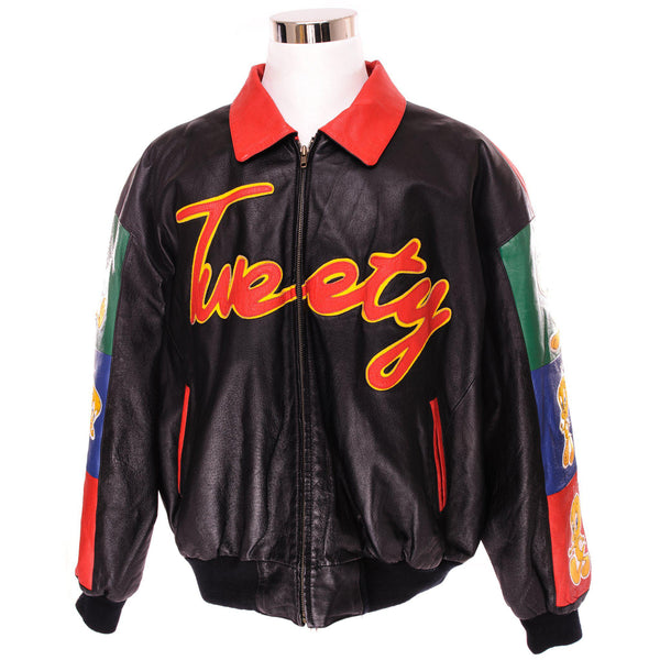 Vintage Warner Bros Looney Tunes Tweety Leather Jacket 1999 Size 3XLarge.