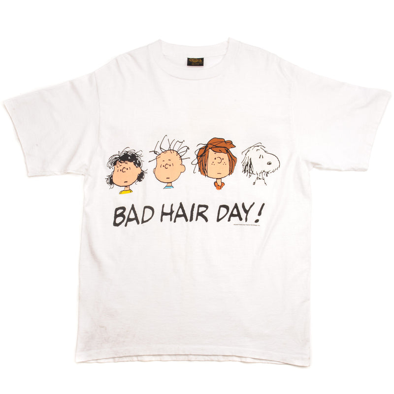 Vintage Peanuts Bad Hair Day Tee Shirt Size XL Made In USA. WHITE