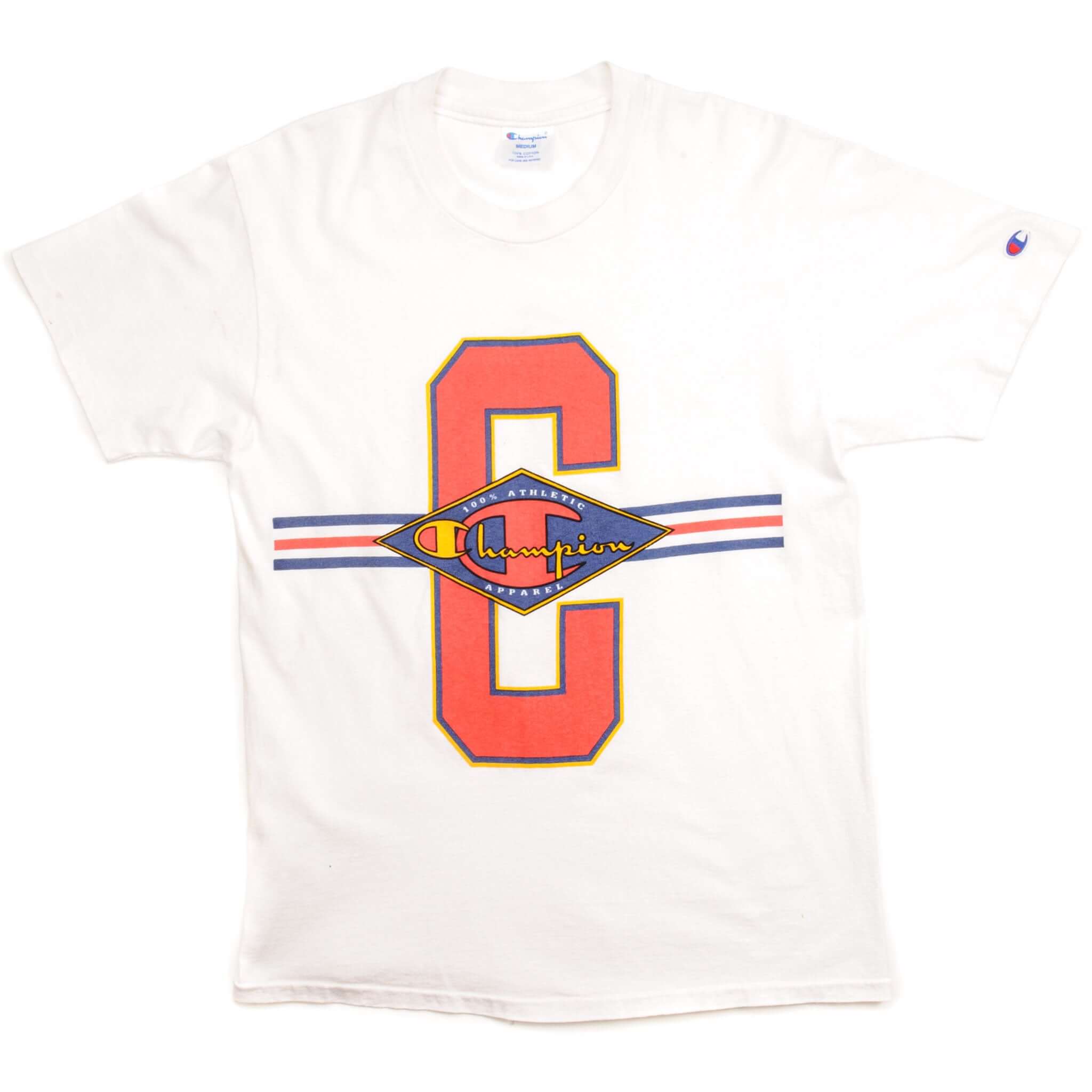 Vintage Champion Tee Shirt 1990-Mid 1990S Size Medium Made In USA. WHITE