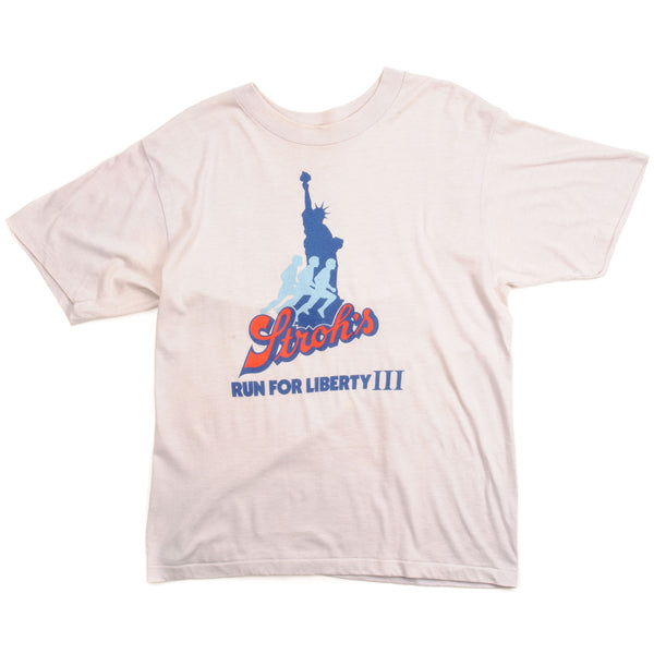 Vintage Ny Race Stroh's Run For Liberty III Adidas Tee Shirt 1986 Size Medium Made In USA. GREY
