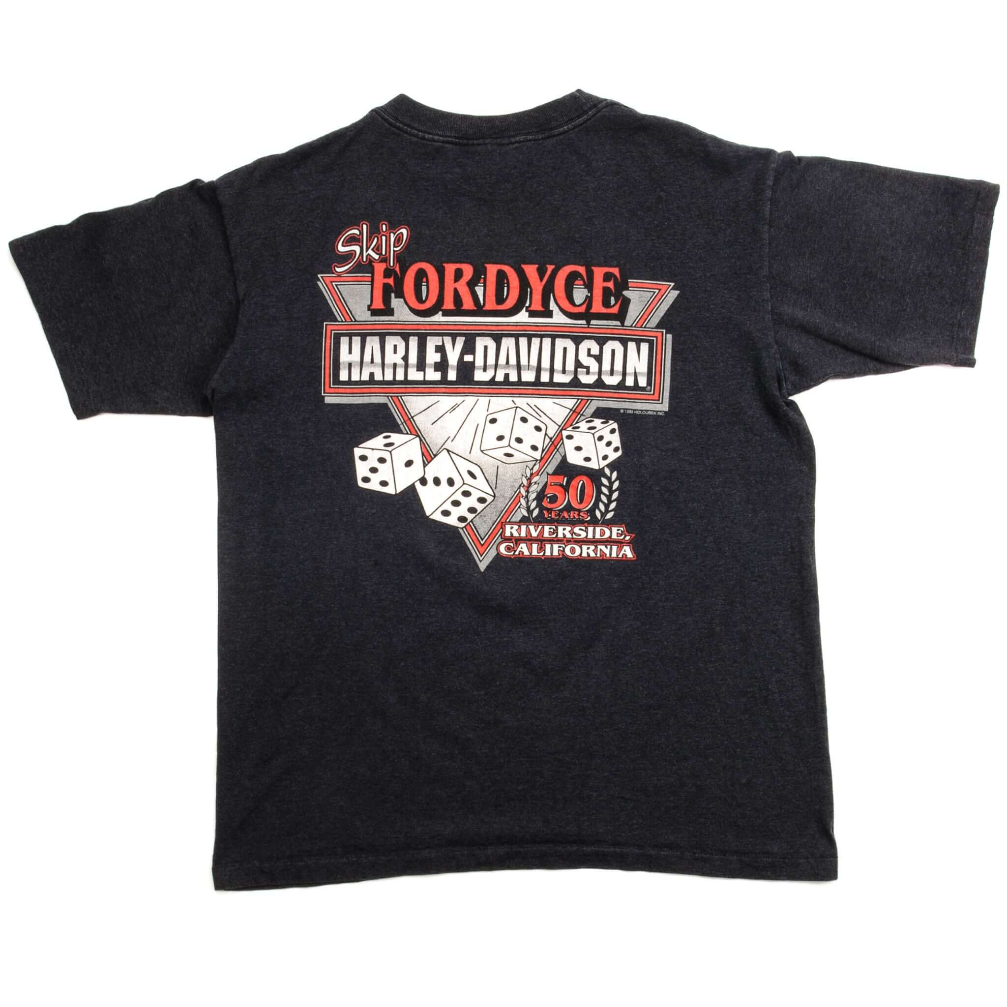 Vintage Harley Davidson Skip Fordyce Riverside California Tee Shirt 1993 Size Medium Made In USA. grey