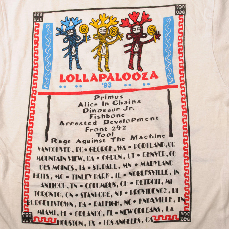 Vintage Alice In Chains Lollapalooza' 93 Tee Shirt 1994 Size Small Made In USA with single stitch sleeves.