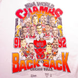 Vintage White NBA Chicago Bulls 1991 1992 Back To Back Champions Tee Shirt Size XL With Single Stitch Sleeves. Made In USA.