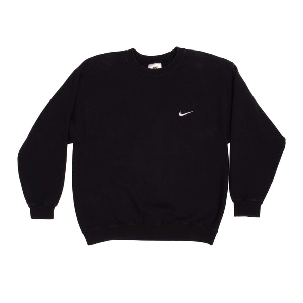 Vintage Black Nike Swoosh Sweatshirt Late 90s Size Medium Made In USA.