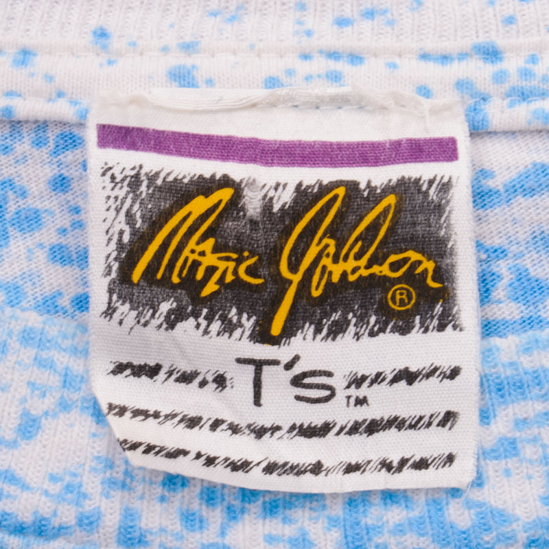 Vintage NBA All Over Print Magic Johnson Los Angeles Lakers Tee Shirt 1990S Size XL With Single Stitch Sleeves.