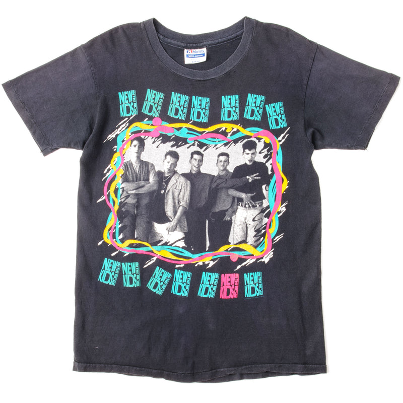 Vintage New Kids On The Block Tour Tee Shirt 1989 Size Small Made In USA. navy blue