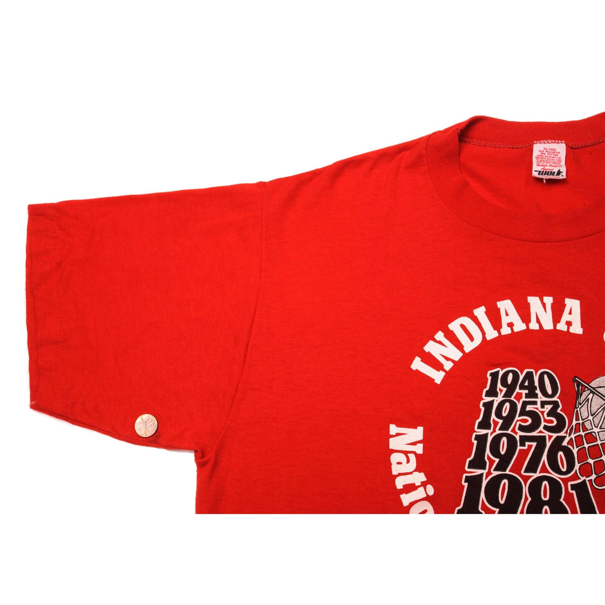 VINTAGE INDIANA UNIVERSITY BASKETBALL CHAMPS TEE SHIRT 1981  LARGE MADE USA