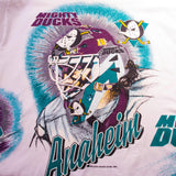 Vintage NHL All Over Print Disney Anaheim Mighty Ducks Tee Shirt 1993 Size XL Made In Canada