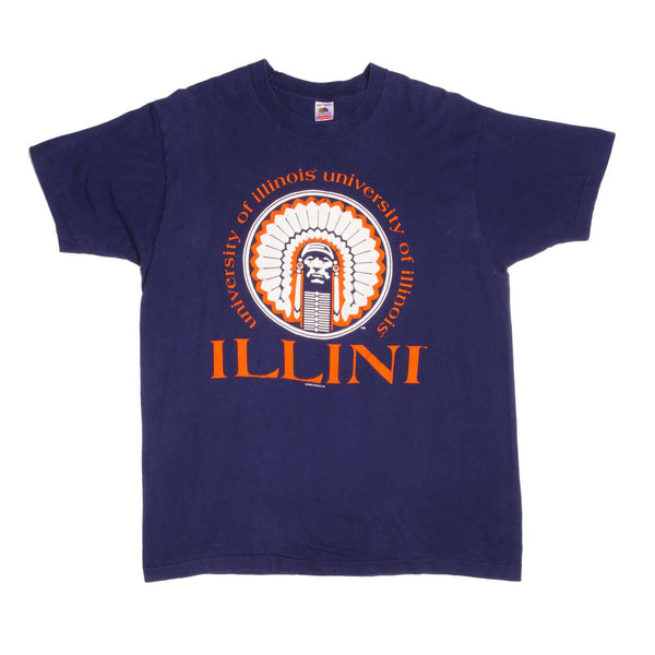 Vintage  Illini University Of Illinois Tee Shirt 90s Size 2XLarge Made In USA With Singe Stitch Sleeves