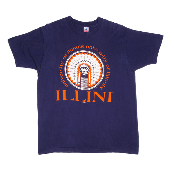 Vintage  Illini University Of Illinois Tee Shirt 90s Size 2XLarge Made In USA With Singe Stitch Sleeves