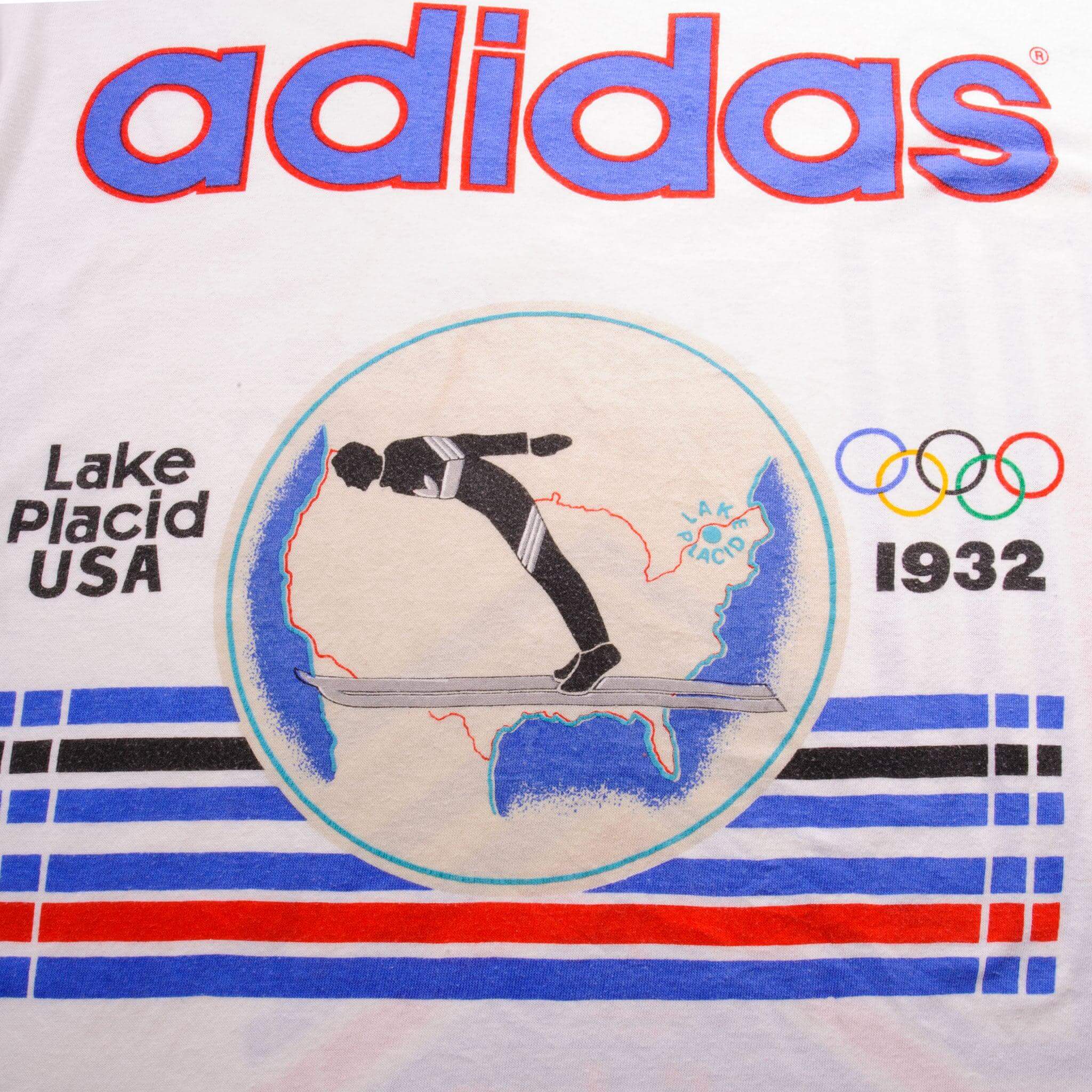 Vintage Adidas XIII Olympic Winter Games Lake Placid Tee Shirt 1980 Size Medium With Single Stitch Sleeves.