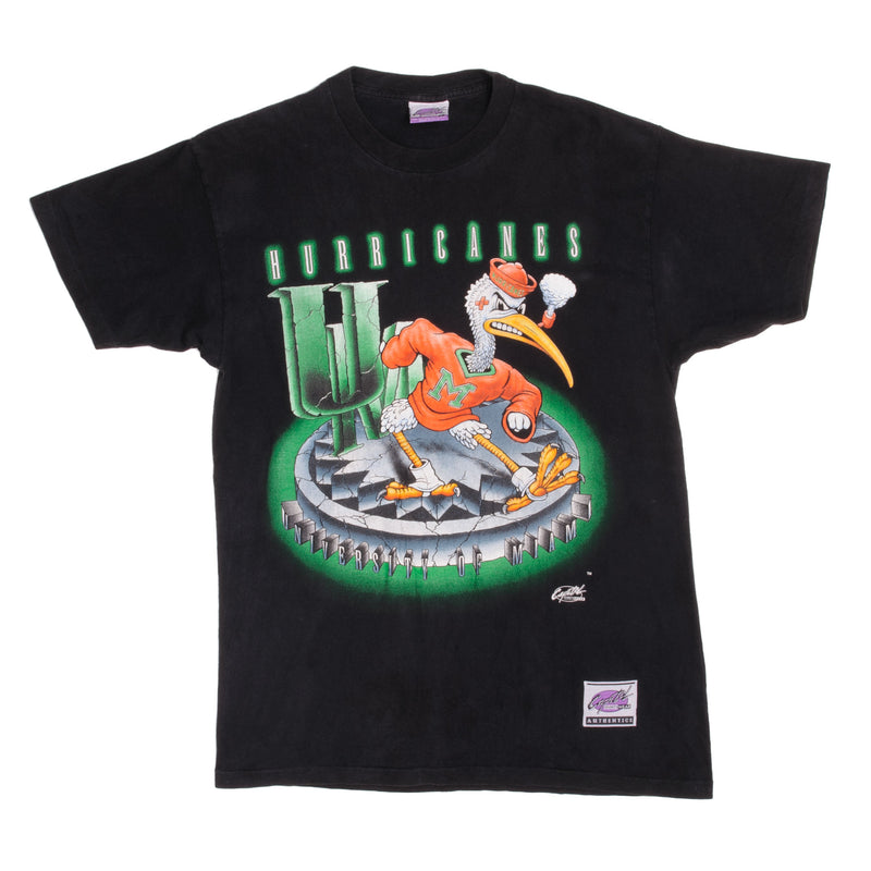 Vintage Miami Hurricanes Tee Shirt 1990'S Size Medium Made In USA With Single Stitch Sleeves.